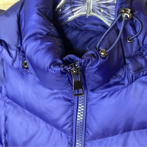 Land’s End Long Quilted Puffer Jacket with Snap on Hood - ROYAL BLUE - Picture 4 of 7